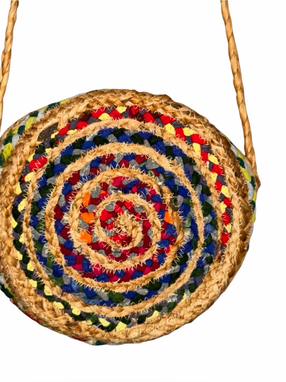 Shiraleah Round Jute Crossbody Bag Boho Woven Straw Purse Colorful Festival